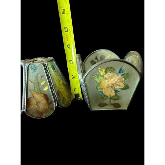 Pressed Flowers In Glass Tea Light Holder Vintage Votive Candle Boho Lot Of 3 - Picture 6 of 16